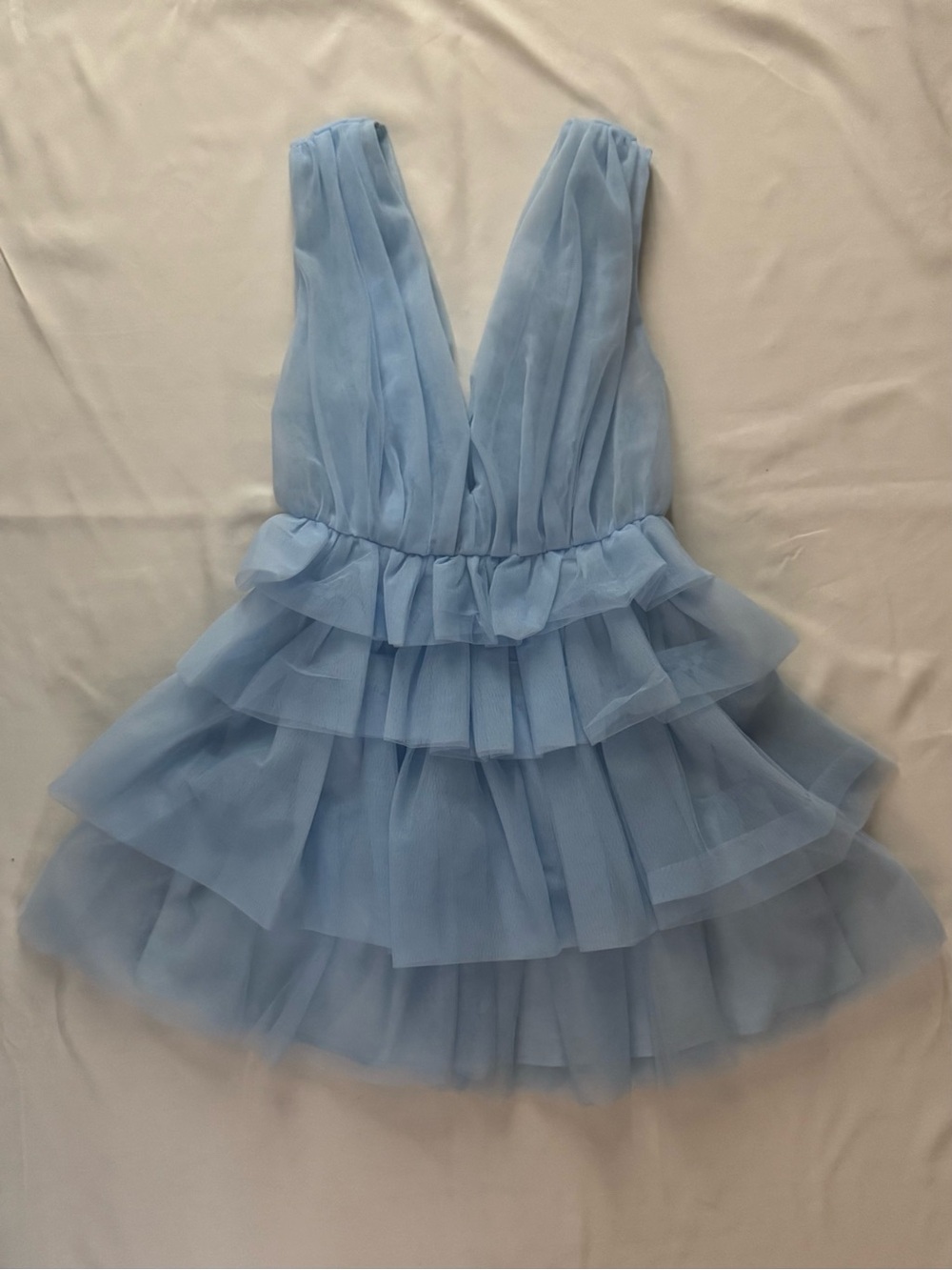 Fashion Nova Baby Blue Babydoll Tiered Tulle Mini Dress Size L